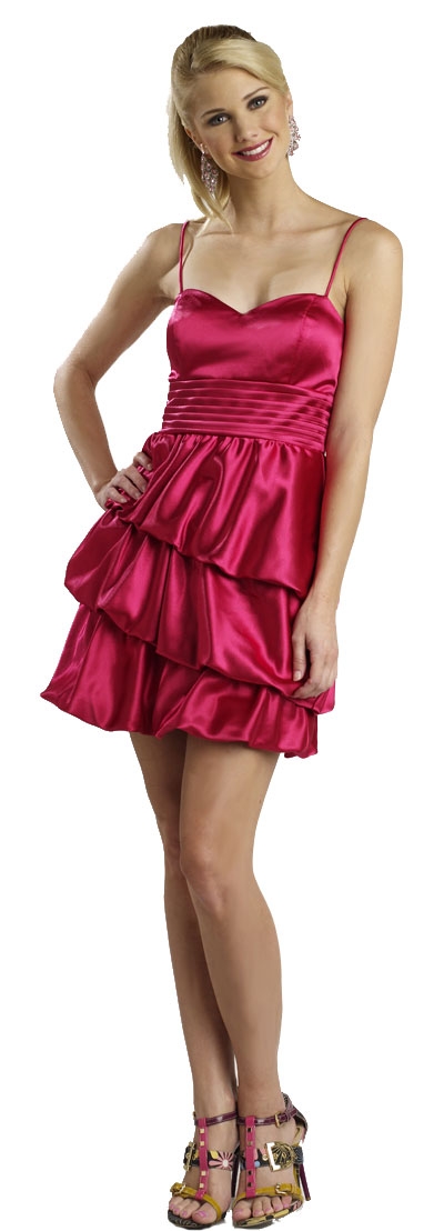 Pleated Waistline Party Dress with Cascading Ruffled Skirt — in Fuchsia