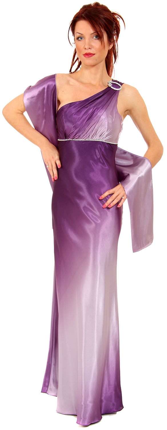 Two Tone Single Shoulder Satin Evening Dress — in alternative image