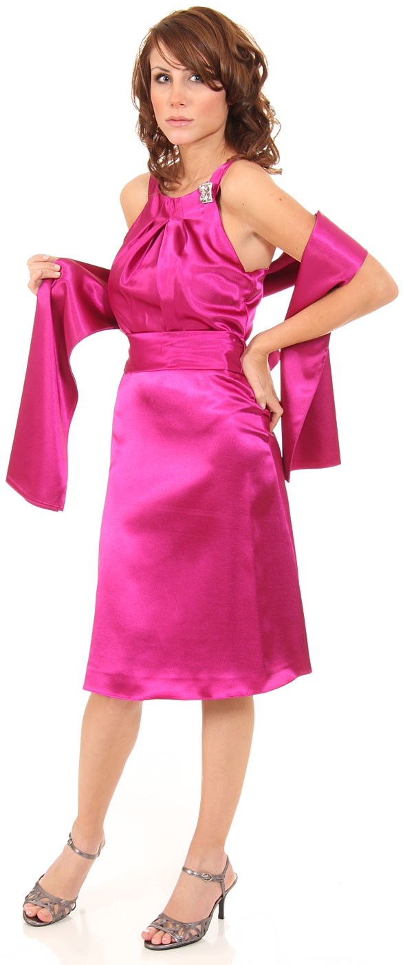Short High Neckline Satin Party Dress — in Magenta