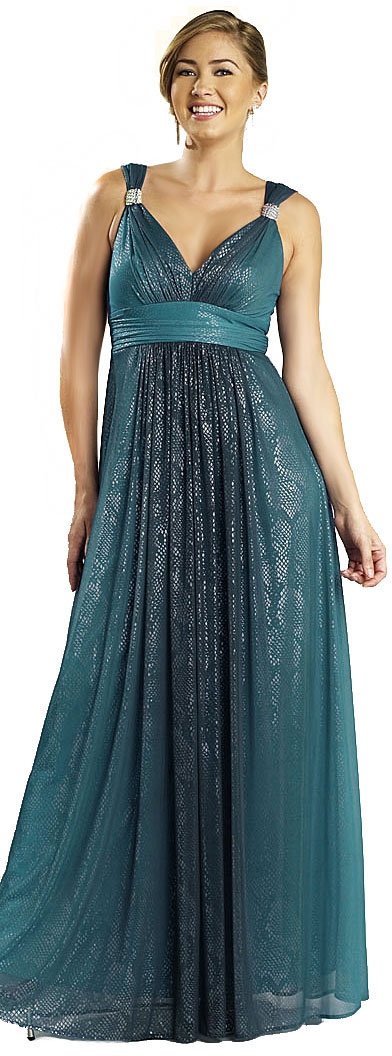 Two Tone Metallic Print Long Formal Evening Dress — in Teal