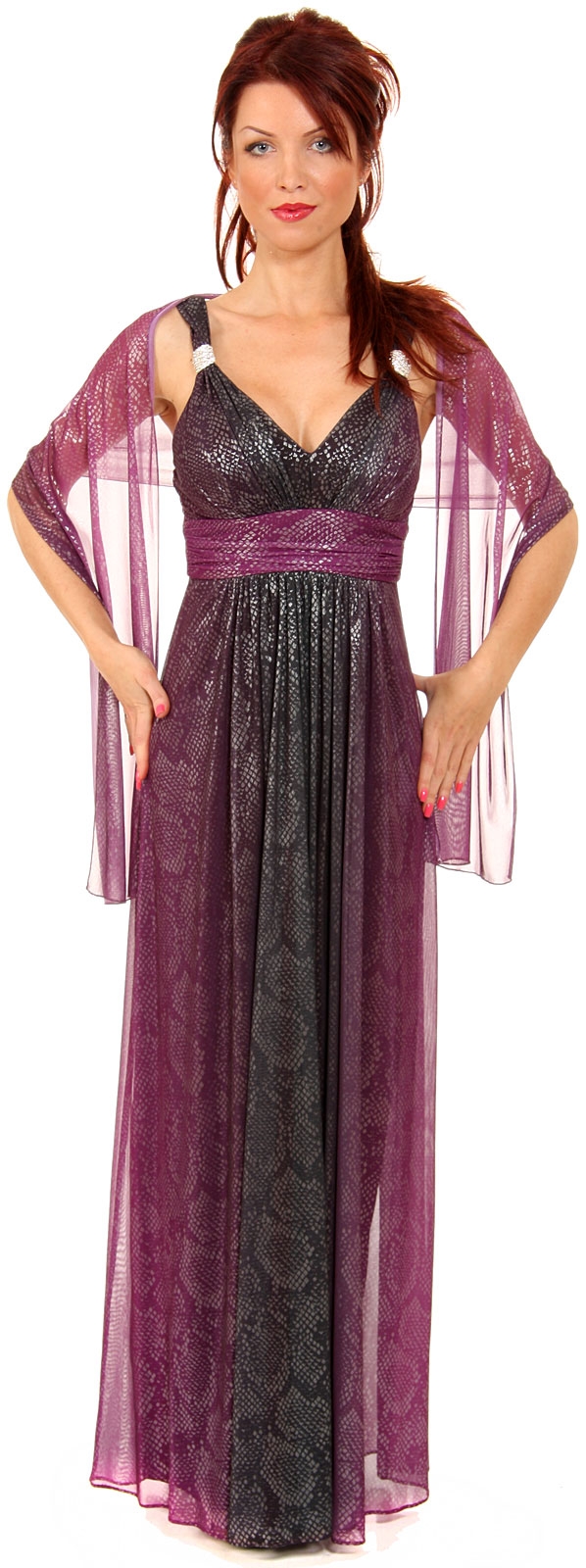 Two Tone Metallic Print Long Formal Evening Dress — in alternative image