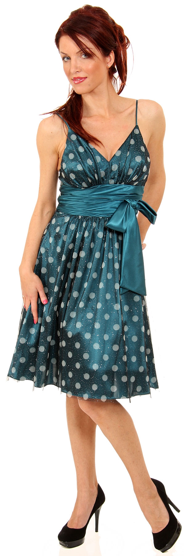 Short Fluffy Polka Dot Party Dress — in teal