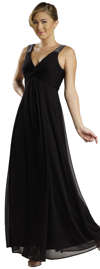 Ruched Twist Knot Bust Long Formal Evening Dress — in Black
