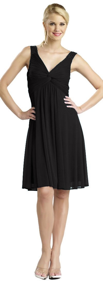 Ruched Twist Knot Bust Short Party Dress — in Black