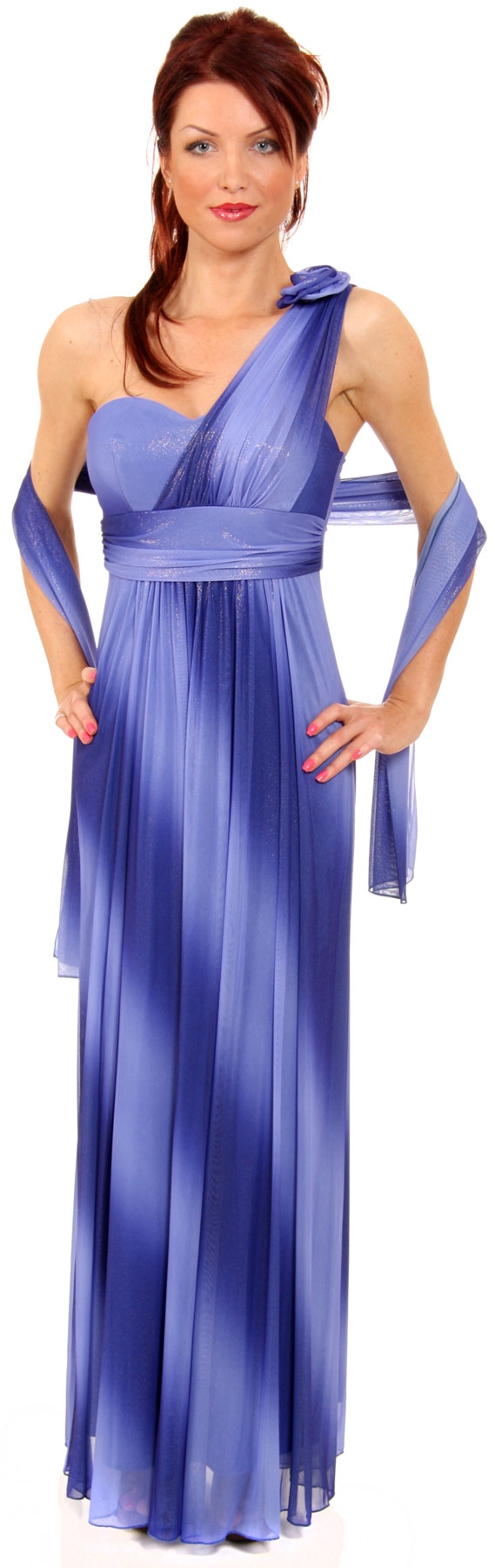 Two toned Single Shoulder Empire Cut Formal Dress — in alternative image
