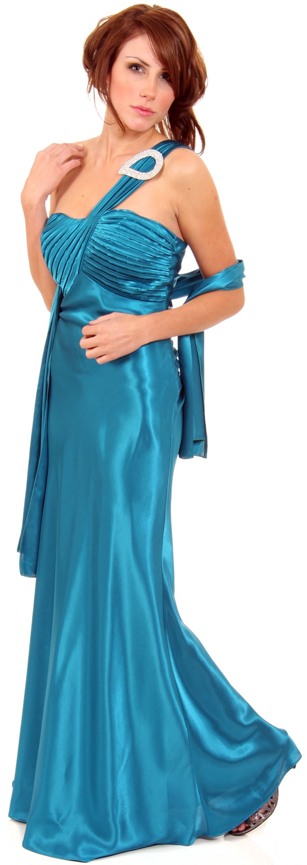 Single Shouldere Pleated Bodice Formal Evening Gown  — in alternative image