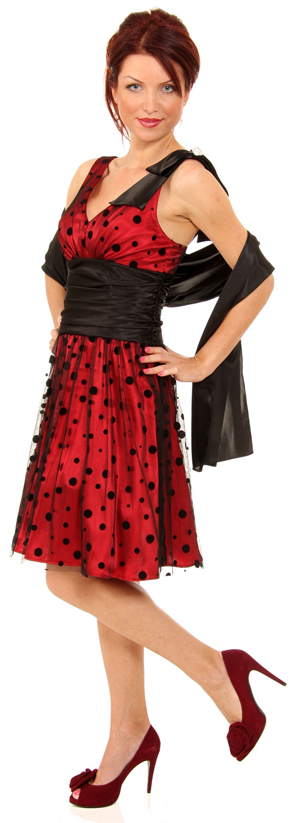 V-neck Short Polka Dot Party Dress   — in alternative image