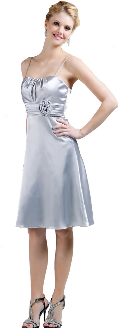 Glossy Short Prom Dress with Flower Applique