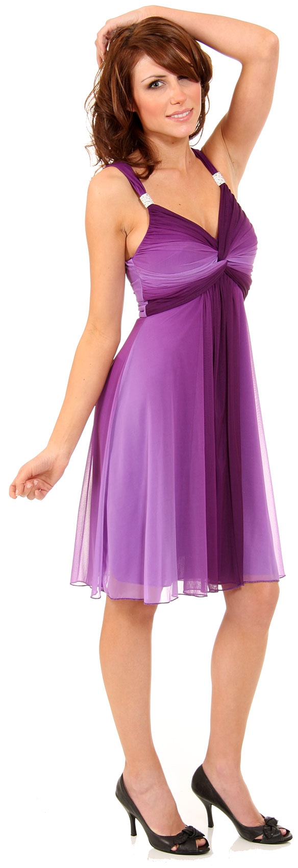 Twist  Knot Bust Ombre Short Party Dress  — in Purple