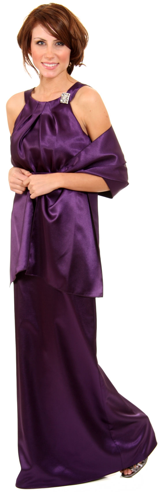 Satin Formal Evening Gown with Sash & Bow — in alternative image
