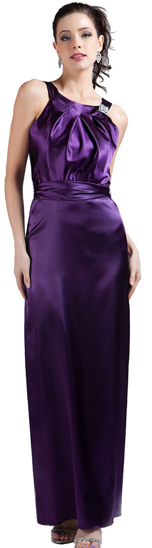 Satin Formal Evening Gown with Sash & Bow — in Purple
