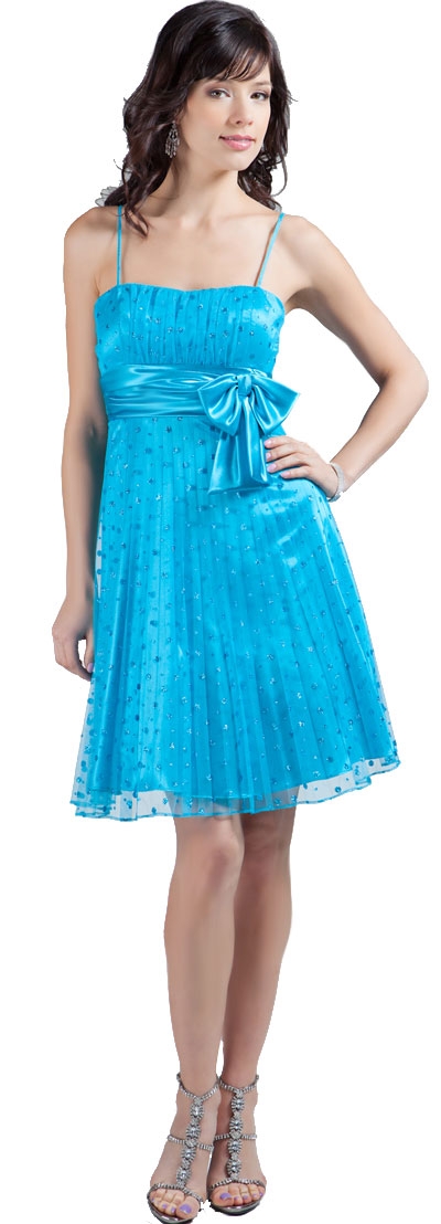 Spaghetti Strap Ribbon Waist Short Prom Dress