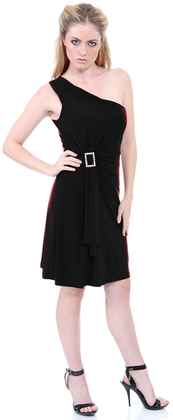 One-Shoulder Waist Pleated Formal Dress — in Black