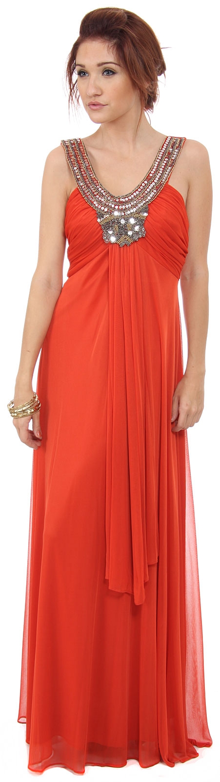 Mayan Inspired Embellished Neck Long Formal Dress