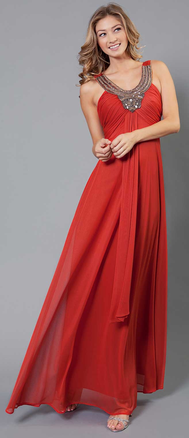 Mayan Inspired Embellished Neck Long Formal Dress — in alternative image