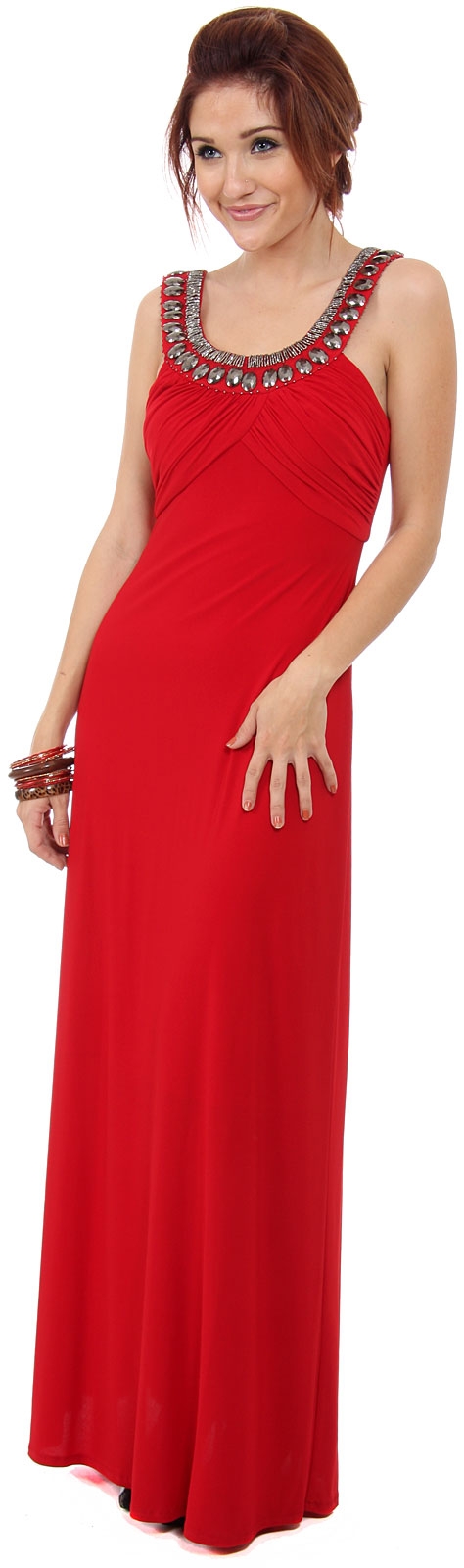 Embellished Neckline Formal Long Dress