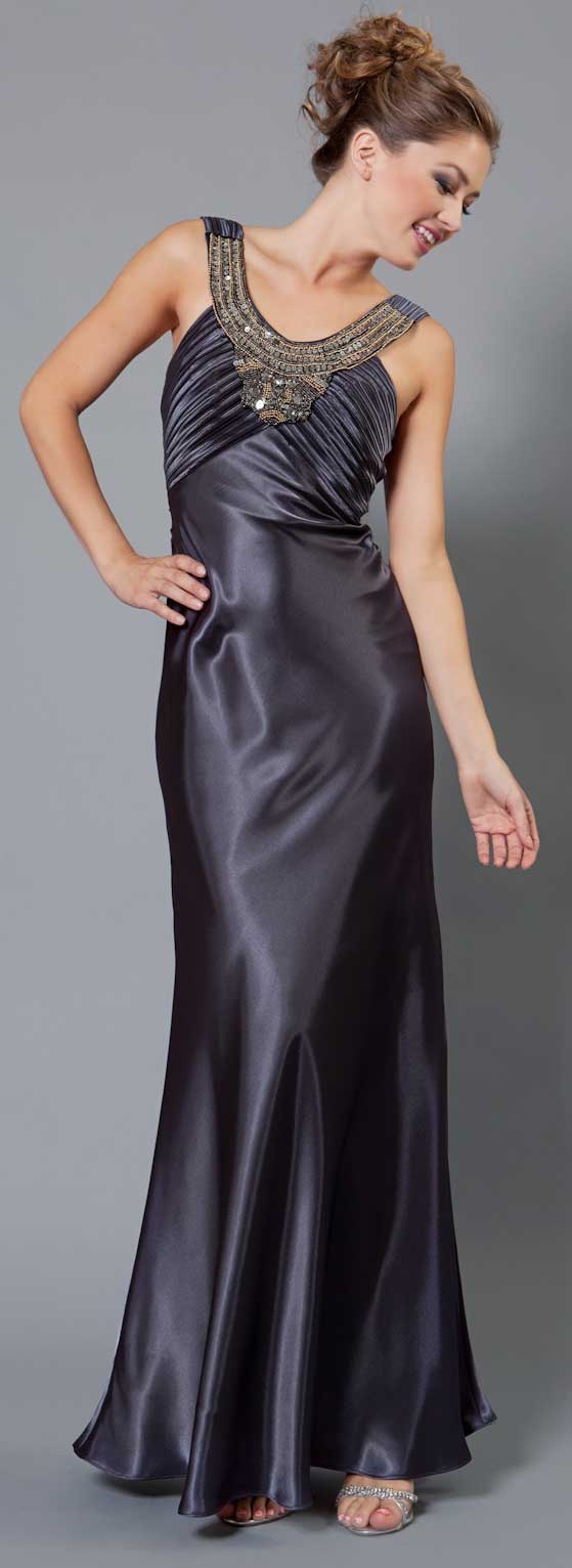 Mayan Inspired Detail Formal Dress In Metallic Fabric — in Charcoal