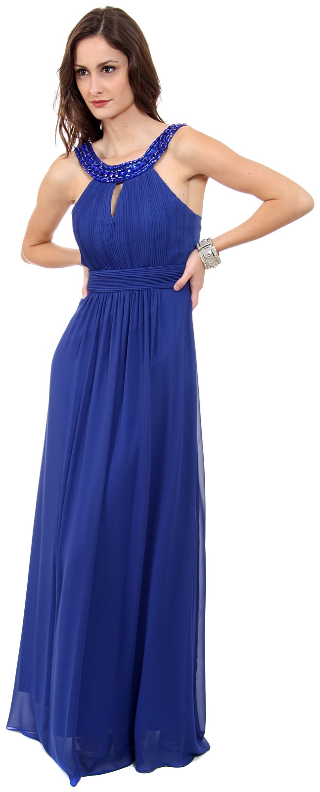 Roman Inspired Long Formal Dress — in Royal Blue