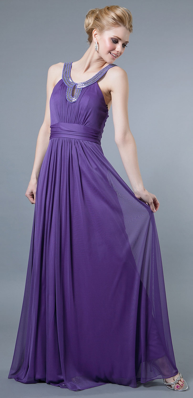 Embellished Neckline Ruched Long Formal Dress 