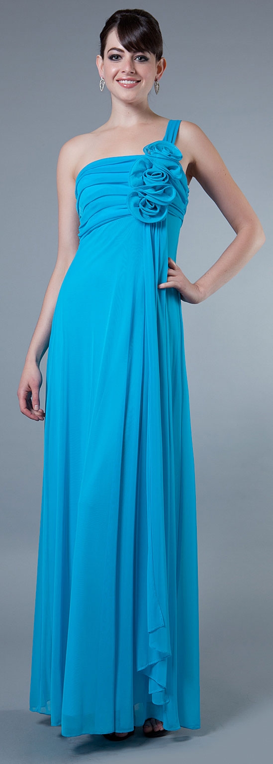One Shoulder Floral Applique Long Formal Dress 