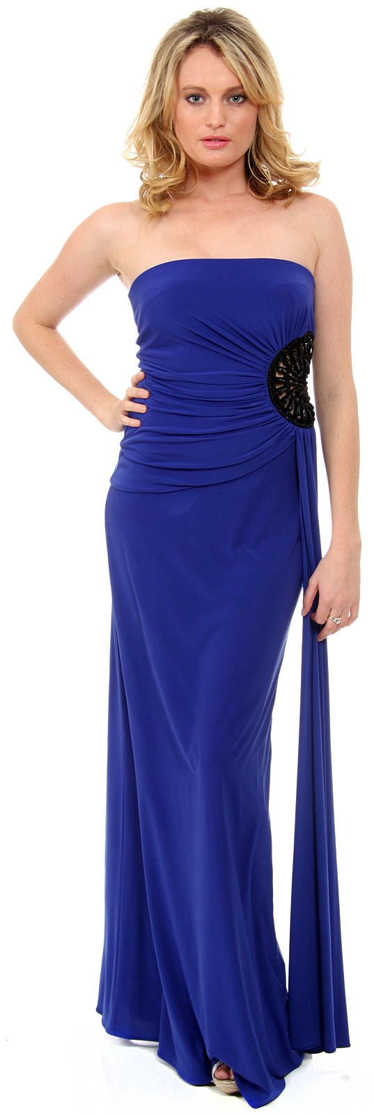 Strapless Ruched Cutout Detail Long Homecoming Dress 