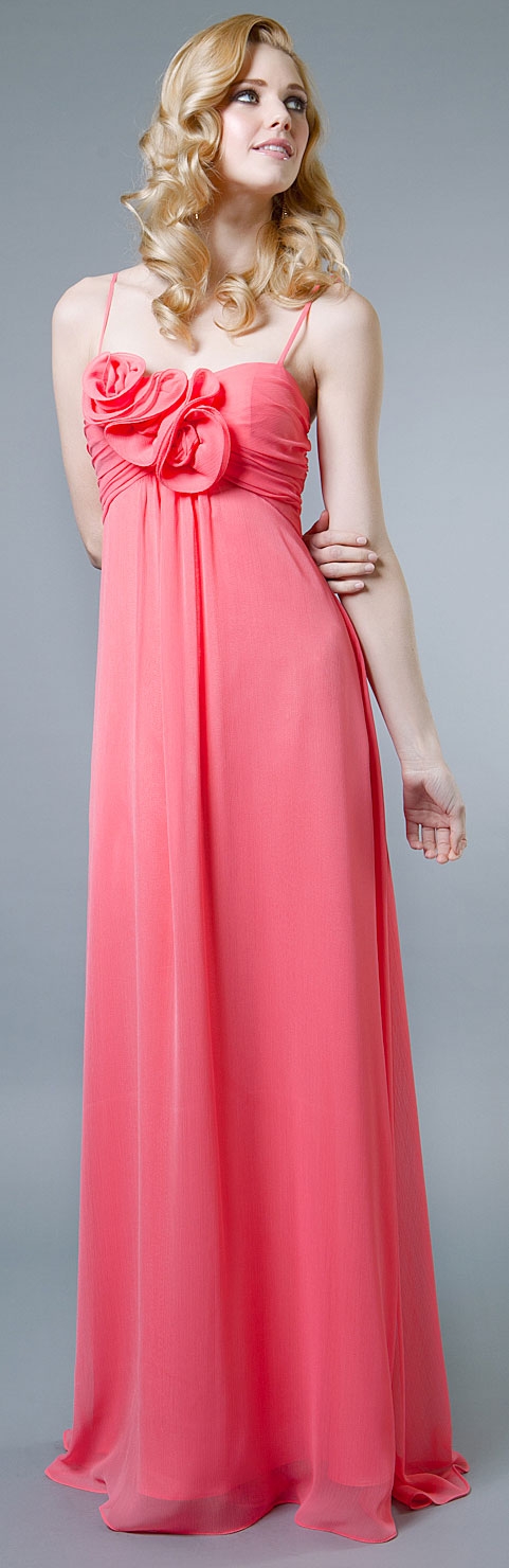 Floral Applique Spaghetti Straps Long Bridesmaid Dress