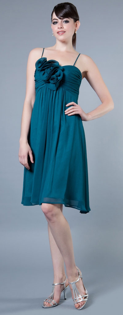 Spaghetti Strap Short Party Dress with Floral Accent
