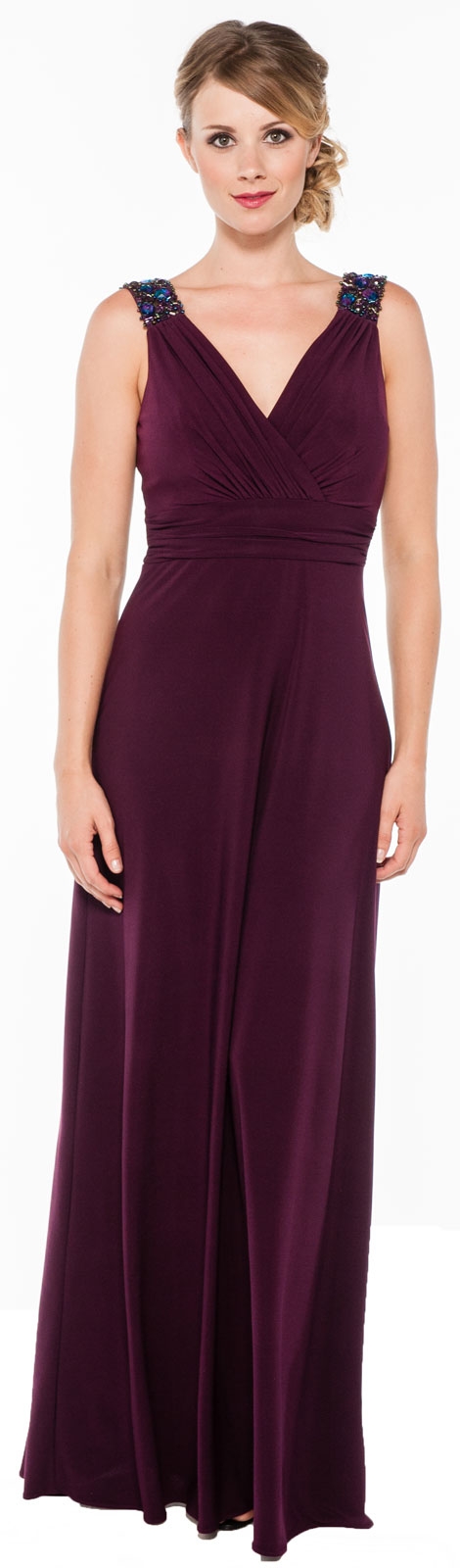 Jersey V-neck Dress with Jeweled Straps