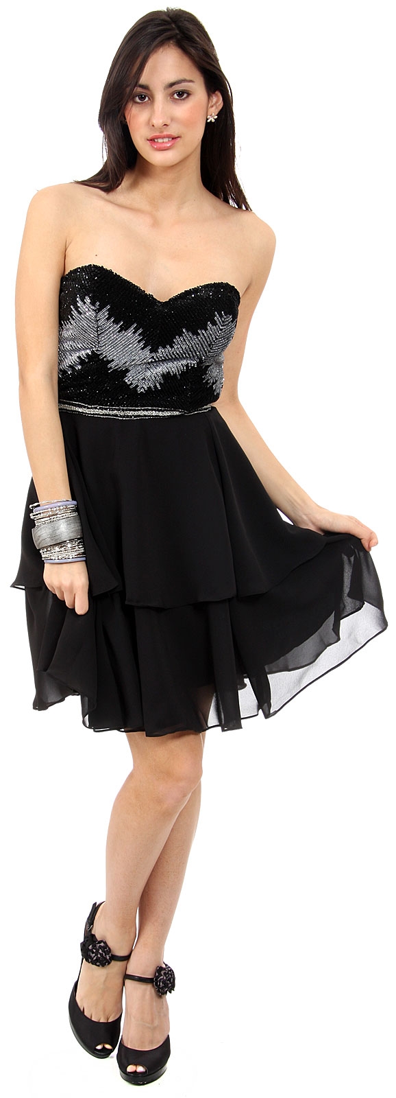 Strapless Ruffled Skirt Sequined Bust Short Prom Dress  — in alternative image