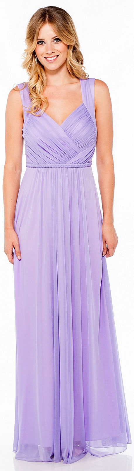 Braid Accent Ruched Long Formal Bridesmaid Dress  — in Lilac