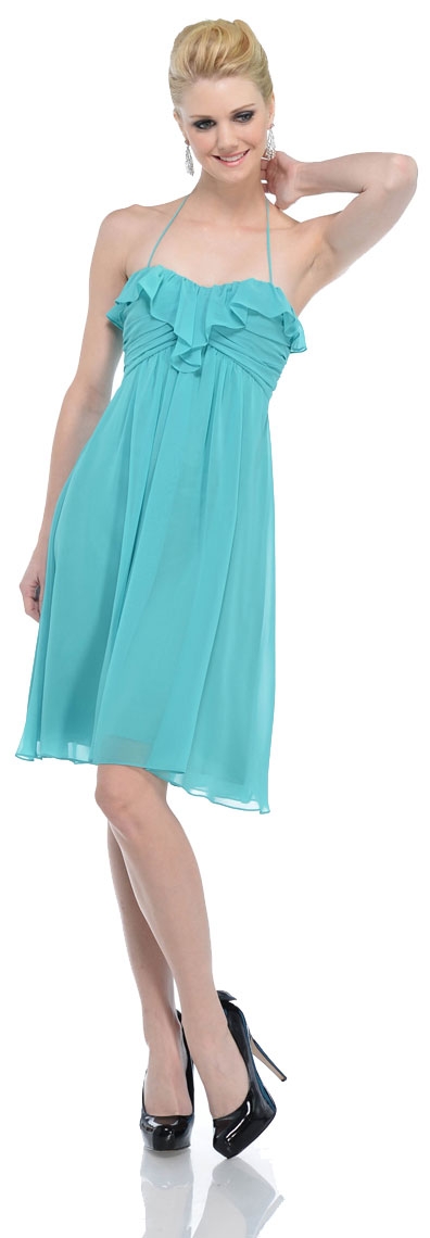 Halter neck A-line Medium Length Party dress — in Jade Green