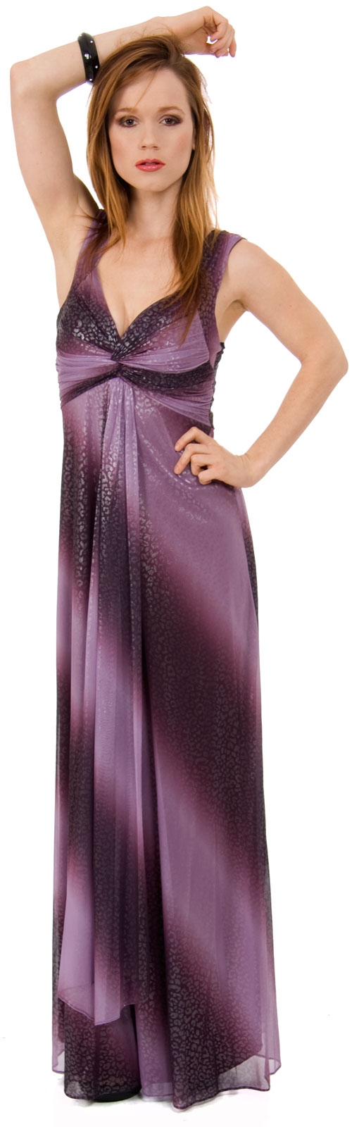 Long Formal Ombre Dress with Metallic Animal Foiling  — in Plum