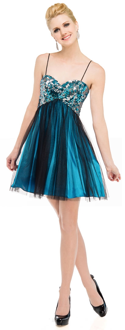 Sequined Spaghetti Strapped Mini Prom Dress