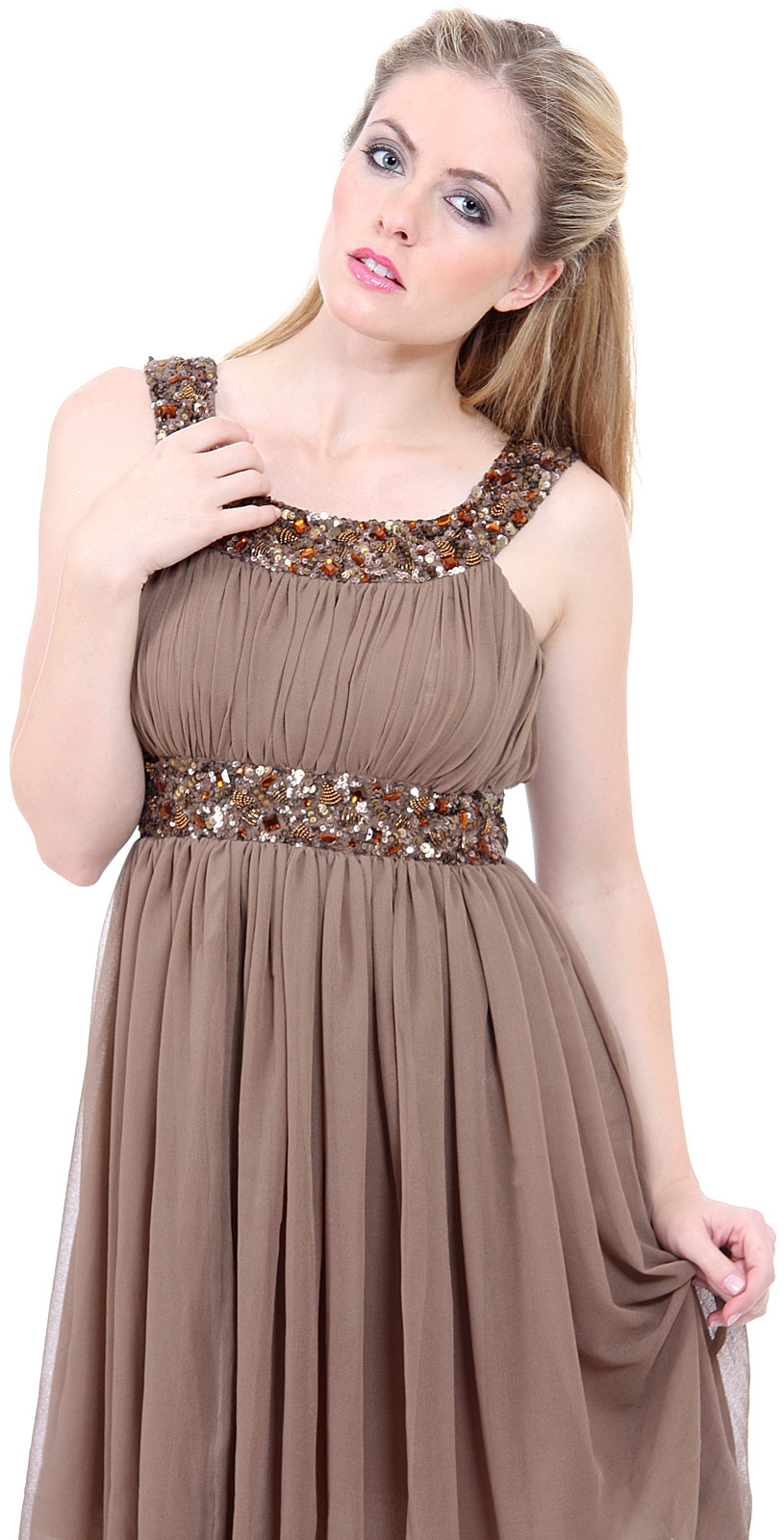 Short Sequin Beaded Cocktail Dress — in closeup