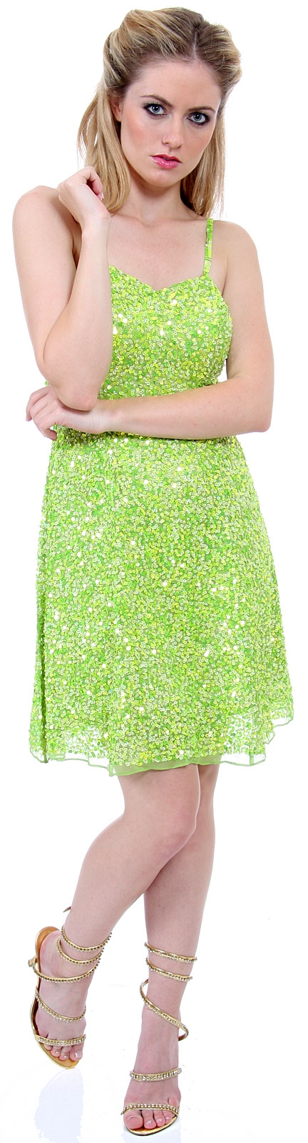 Short Sequin Spaghetti Strapped Party Dress