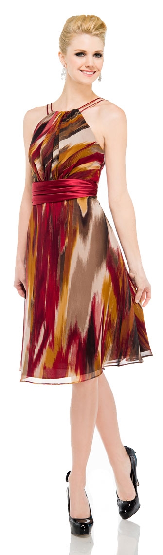 Short Halter Neck Party Dress in Multi Tone Print