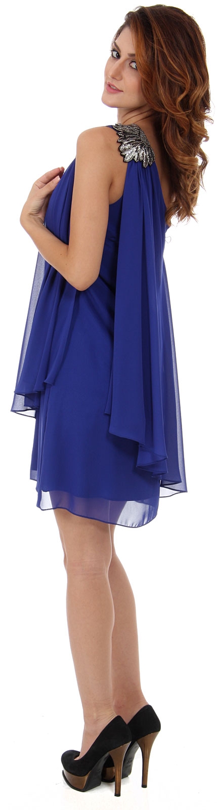 Roman Inspired One Shoulder Draped Cocktail Party Dress  — in alternative picture