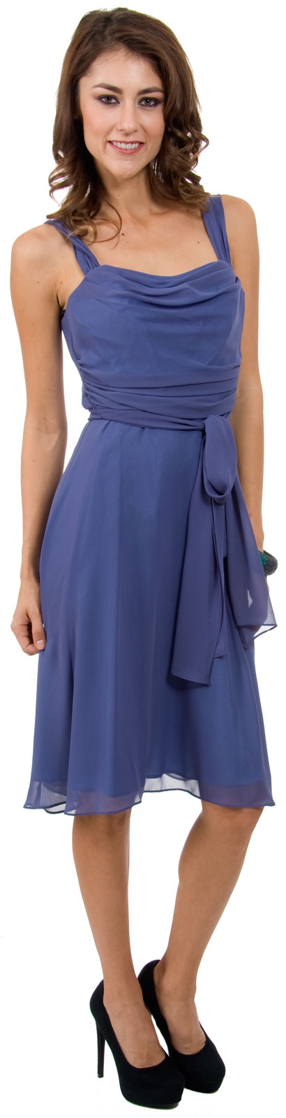 Cowl Neck Knee Length Bridesmaid Party Dress  — in an alternative picture