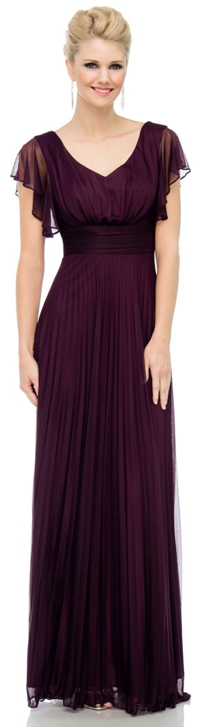 V-Neck Ruffle Sleeves Long Formal Dress with Pleating