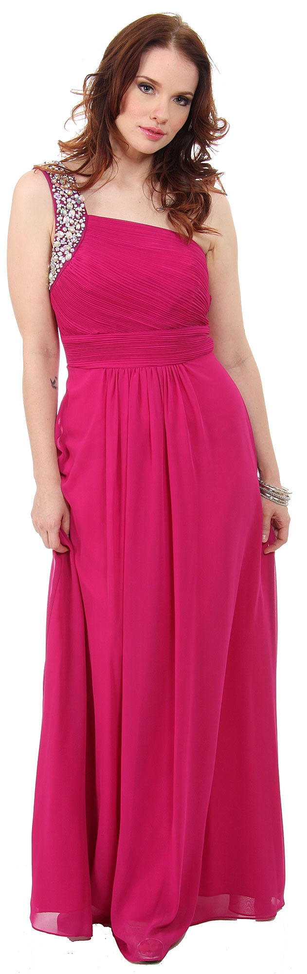Bejeweled One Shoulder Long Formal Bridesmaid Dress