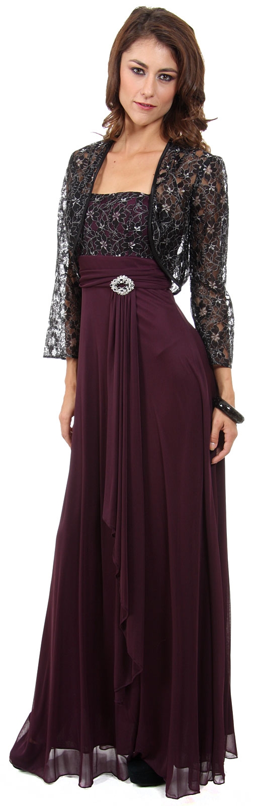 Spaghetti Straps Long Mother of Bride Dress with Lace Bolero
