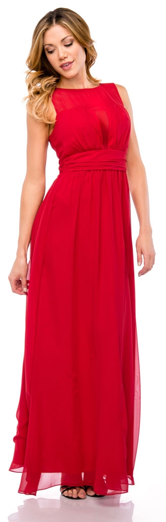 Semi Sheer Top Chiffon Long Formal Bridesmaid Dress