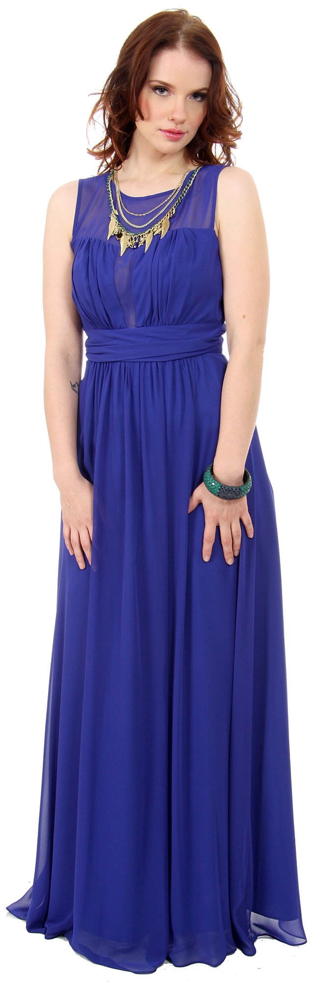 Semi Sheer Top Chiffon Long Formal Bridesmaid Dress — in alternative picture