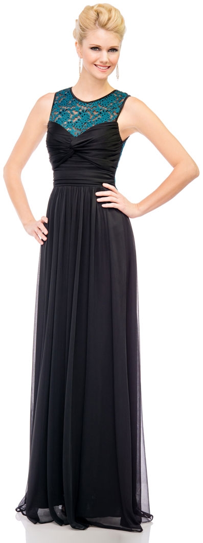 See-Thru Lace Back Long Formal Dress with Twist Knot