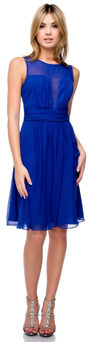 Semi Sheer Top Chiffon Short Party Bridesmaid Dress