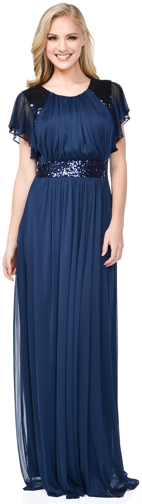 Ruffle Sleeves Long Formal Bridesmaid Dress with Sequins