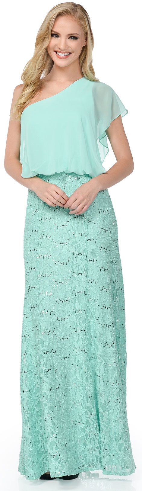 One Shoulder Top  Sequins Lace Skirt Formal Bridesmaid Dress