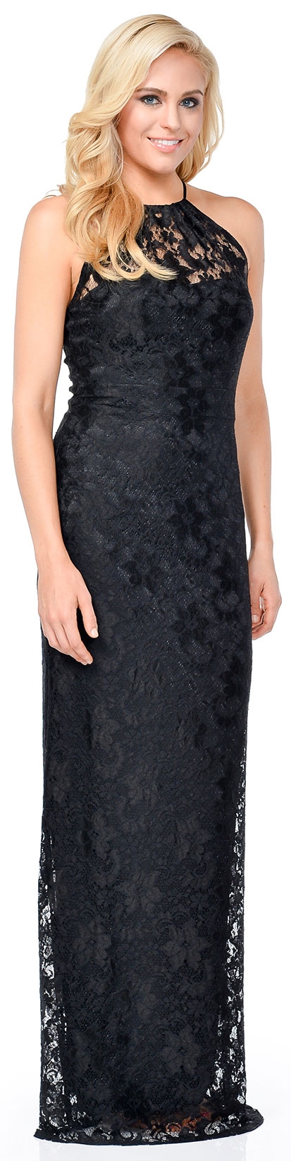 Halter Neck Floral Lace Long Formal Bridesmaid Dress