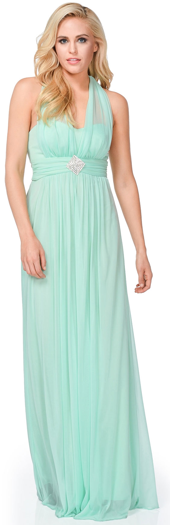 Halter Neck Empire Waist Long Formal Bridesmaid Dress