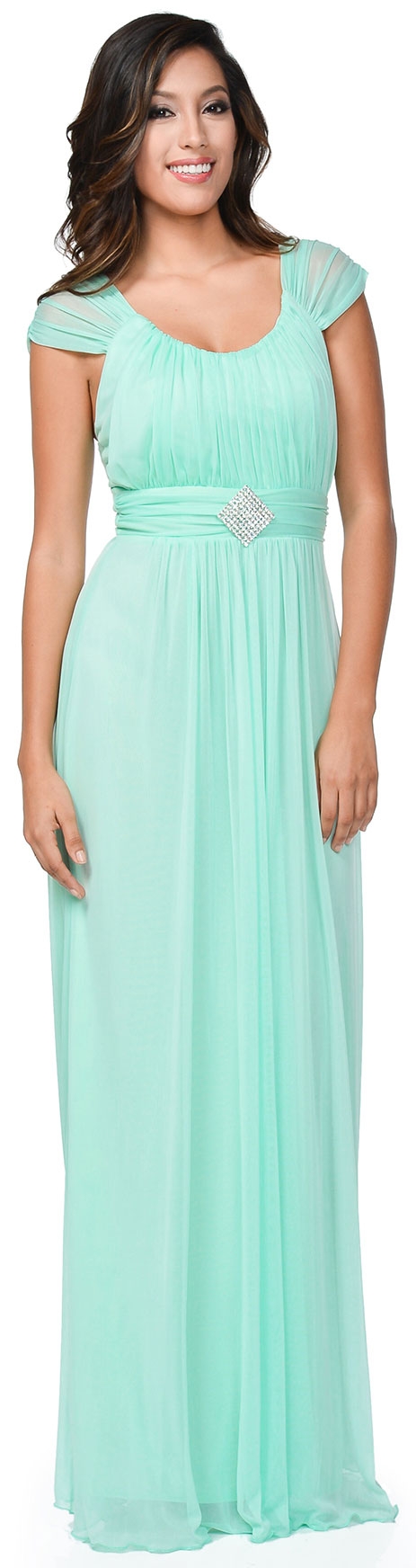 Scoop Neck Broad Straps Shirred Long Formal Bridesmaid Dress